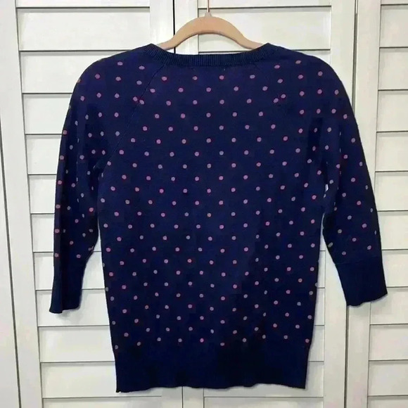 Liz Claiborne 3/4 Sleeve Pullover Polka Dot Sweater Size Petite Small Navy/Pink - Picture 8 of 9